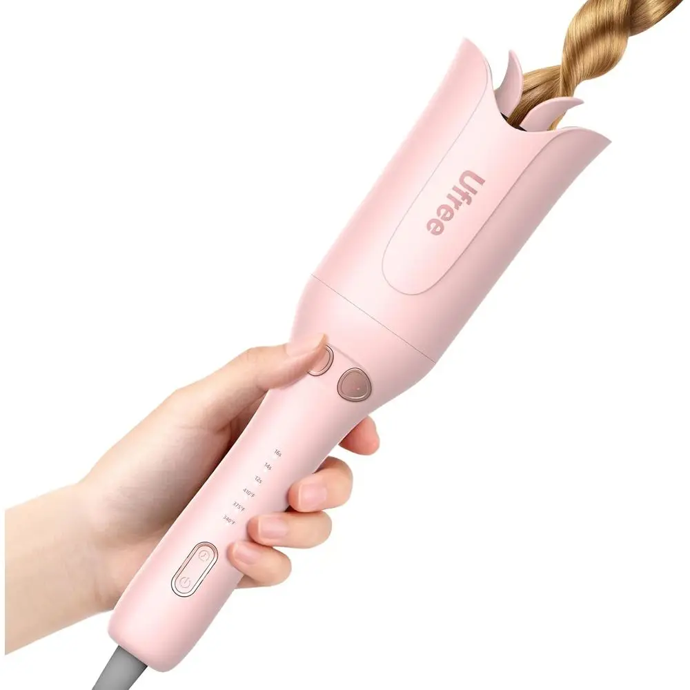 1 Inch Automatic Rotating Curling Wand with 3 Heat Settings, Timer, Anti-Burn, Ionic Technology, Ideal for Beach Waves, Rose Gol