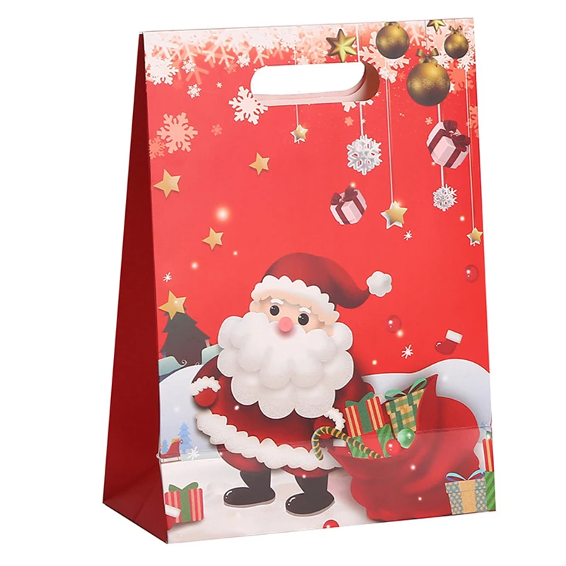 Bolsa de papel navideña con tapa y hebilla, bolsa de regalo, bolsa de almacenamiento reutilizable, compras de comestibles, bolsa de recuerdo de fiesta navideña, 4 Uds./1 ud.