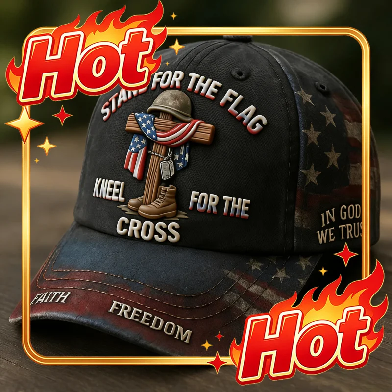Custom Hat Patriotic Christian Baseball Cap That Says 'Stand For The Flag, Kneel For The Cross', Adjustable Vintage Dad Hat For