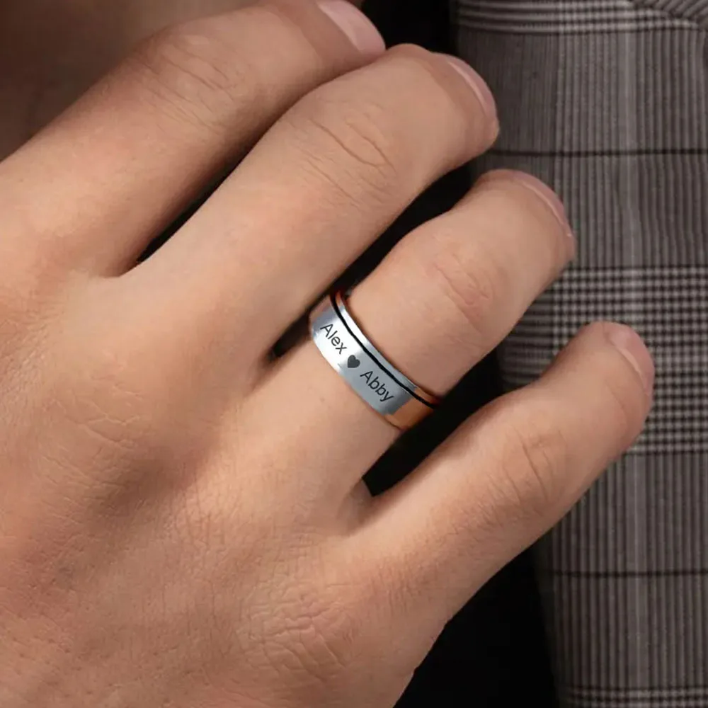 COOLTIME مخصص محفورة اسم خاتم الفولاذ المقاوم للصدأ شخصية مخصصة الدورية تململ خاتم هدية حفلة عيد ميلاد