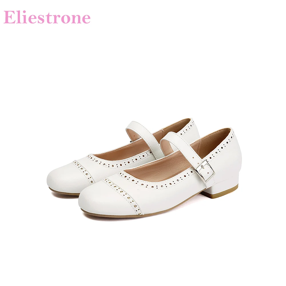 

Comfortable White Women Pumps Marry Janes 2.5cm Low Block Heels Oversize Lady Nude Shoes Large Plus Size 12 46 48