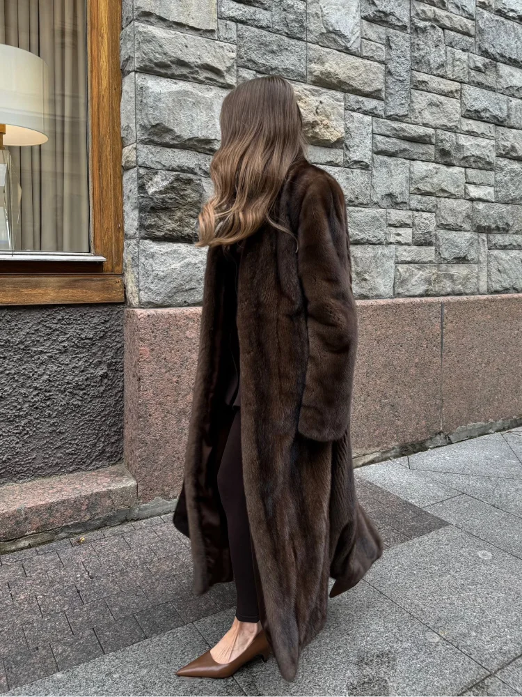 Women\'s Luxury Soft Thicken Warm Hairy Faux Fox Fur Coat Fashion Oversized Brown Long Sleeve Fluffy Jacket 2024 Lady Streetwear