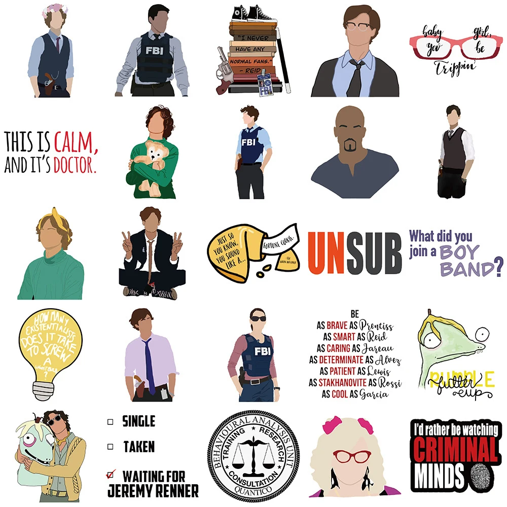 10/30/50 قطعة المسلسلات التلفزيونية العقول الإجرامية ملصقات مضحك الكرتون الشارات لعبة DIY بها بنفسك محمول سكيت الهاتف ملصق مضاد للمياه الديكور