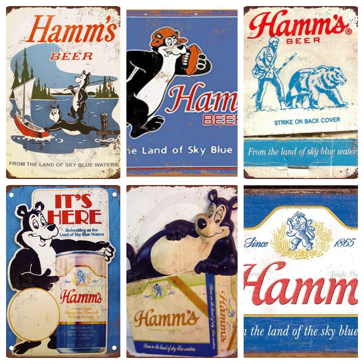 Kraze 1956 Hamms Beer Bears Unoopler Fishing Reproduction Metal Sign Vintage Look Football Drinking Wall Road