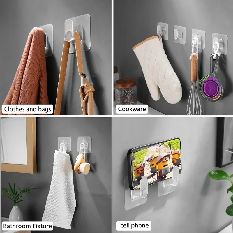 10/1PCS Clothes Hooks Key Storage Hanger Wall Door Rack Transparent Strong Self Adhesive for Kitchen Bathroom Organizers Gadget