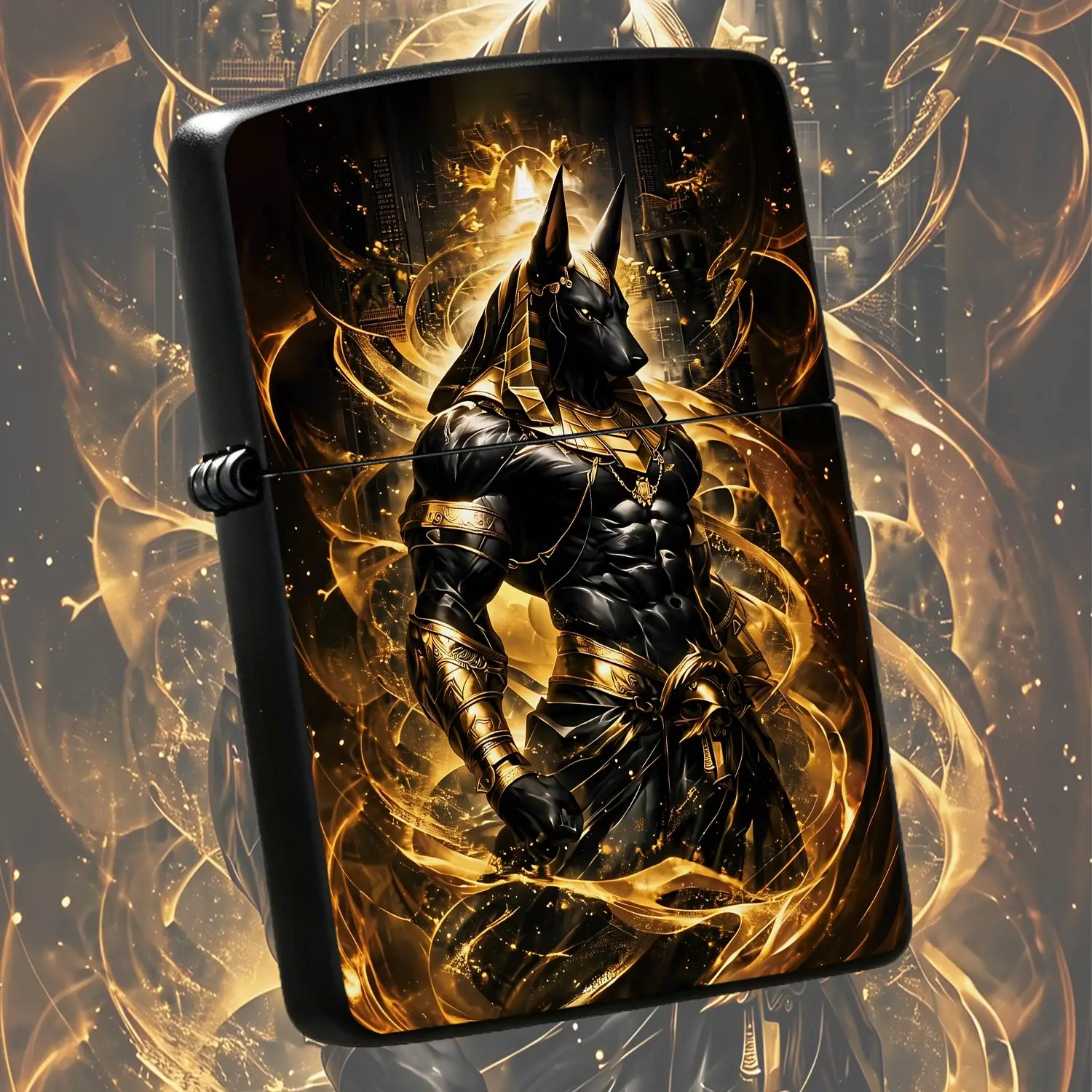 Vintage Anubis Themed Windproof Lighter, Sleek Black Gold Egyptian Mythology Design, Portable All-Scenario Usable Igniter, Ideal For Daily Use Collectibles, Unique Festival Birthday Gift For History Enthusiasts And Casu A Humorous And Inter