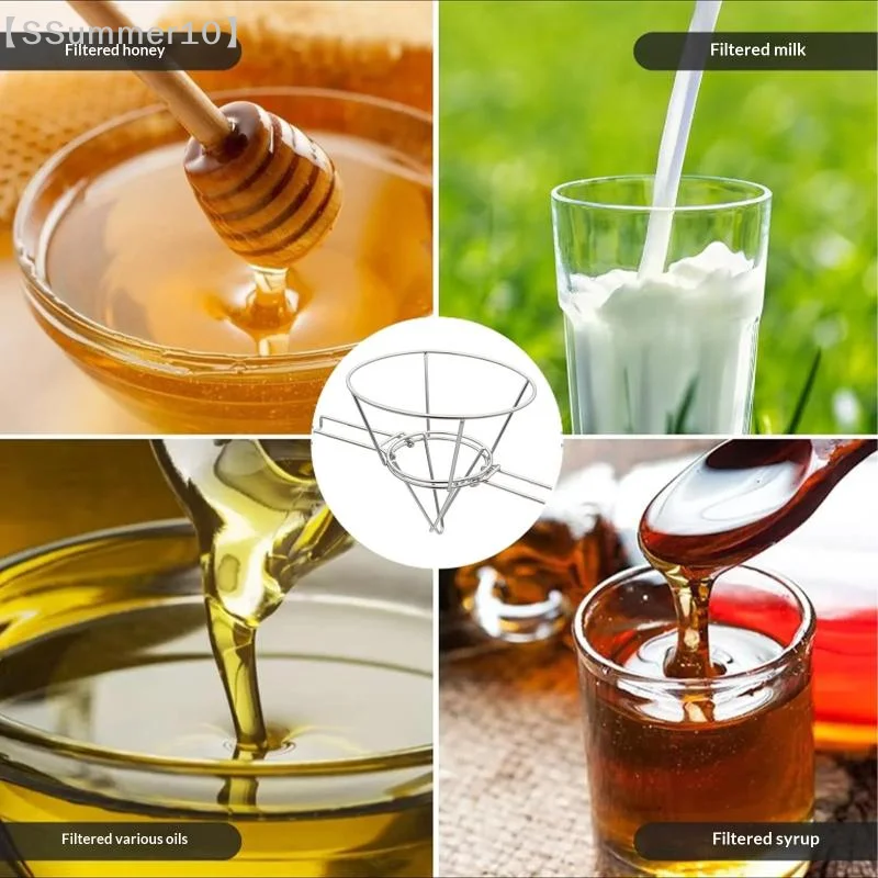 【SSummer10】Stainless Steel Deep Fryer Oil Cone Filter Stand - Folding Arms Reusable Strainer Rack for Maple Syrup【SS】