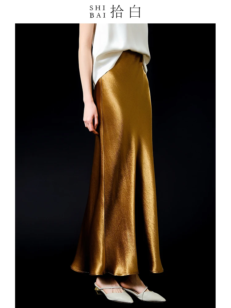 

Шелковистая глянцевая ацетатная юбка-русалка с высокой талией, длинная, с запахом, весна-лето, новинка, женская модная юбка в китайском стиле