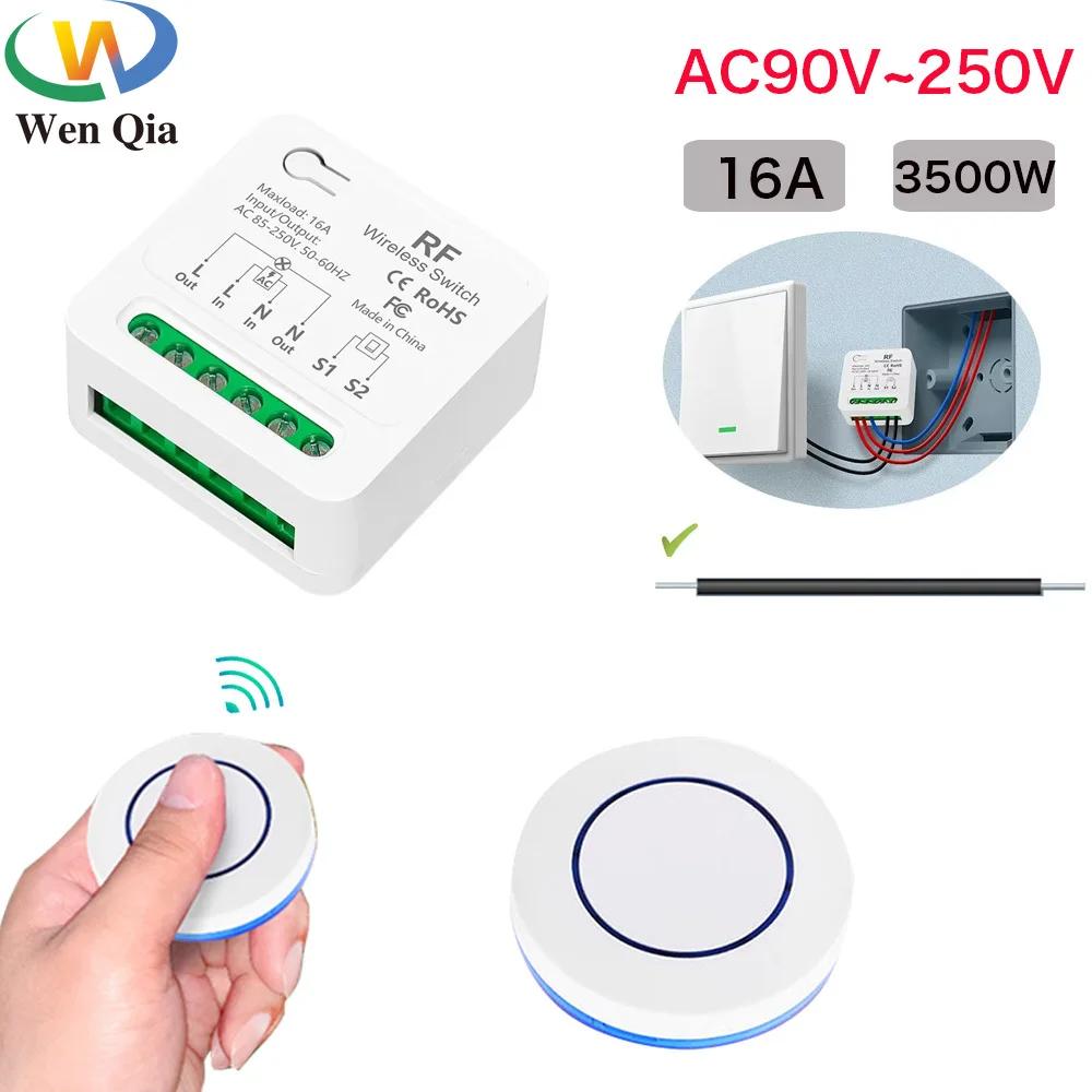 433Mhz Wireless Smart Light Switch 86 Panel Remote Control Switch AC 110V 220V 230V 240V 16A 3000W Mini Relay Receiver for Lamp