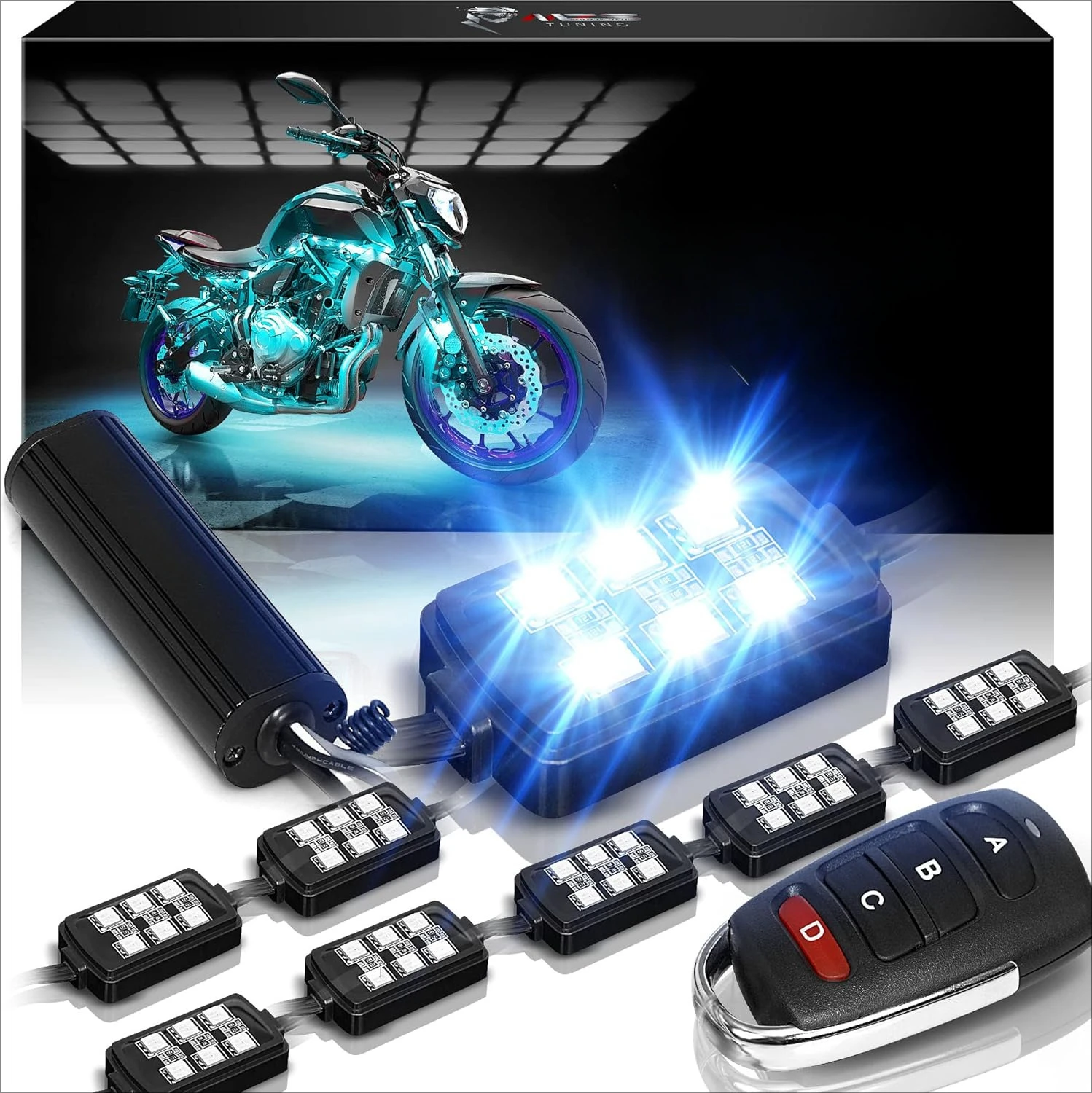 8Pcs Motorcycle LED Light Kit, Multi-Color Neon RGB Strips LED Underglow kit