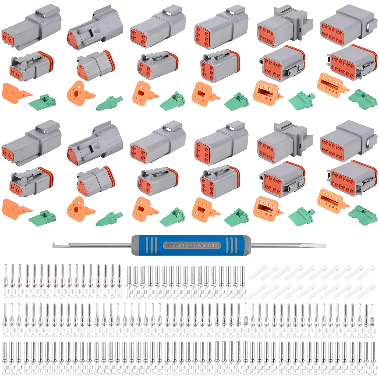 

JRready 208PCS ST6302 DT Connector Waterproofing 2 Sets 2 3 4 6 8 12 Pin Deutsch Connector 16 Stamped Contacts