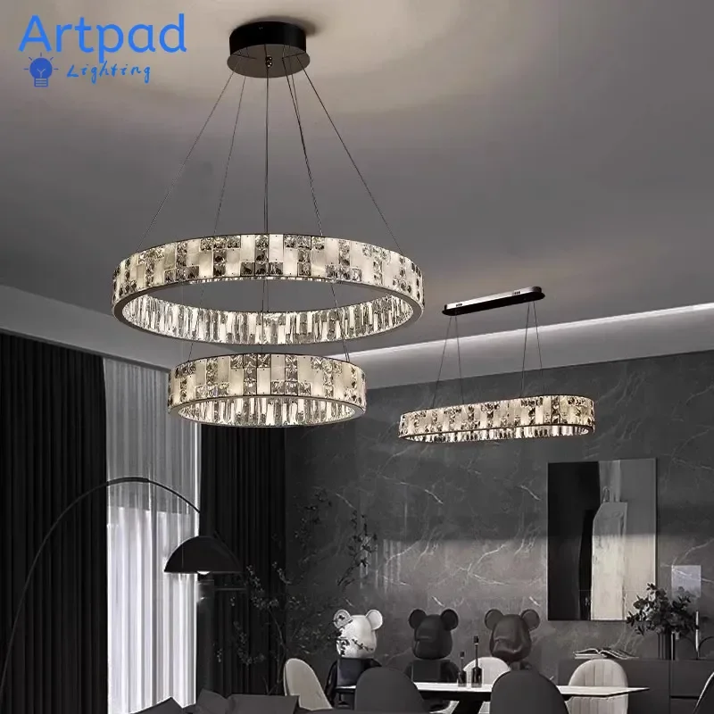 

Luxury Crystal Marble Pendant Light Simple Modern High-End Elegant Living Room Lamp Italian Round Dining Room Lighting Fixture
