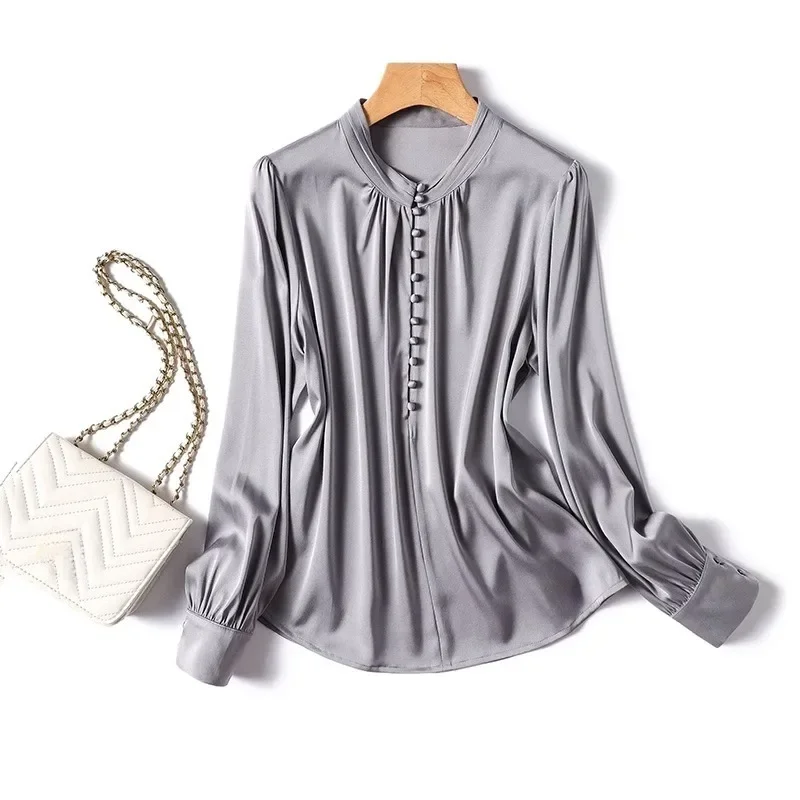 

Vintage Satin Women's Blouses Spring/Summer New Solid Women Shirts Loose Fashion Long Sleeves Tops Korean Clothing Sales