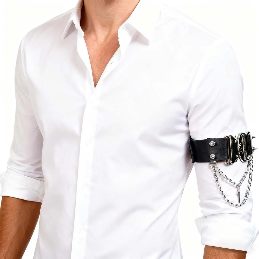 Fashion Adjustable Leg Garter Leatherette Multi-Layer Chain Armband Quick-Release Metallic Thigh Ring Alt-Fashion