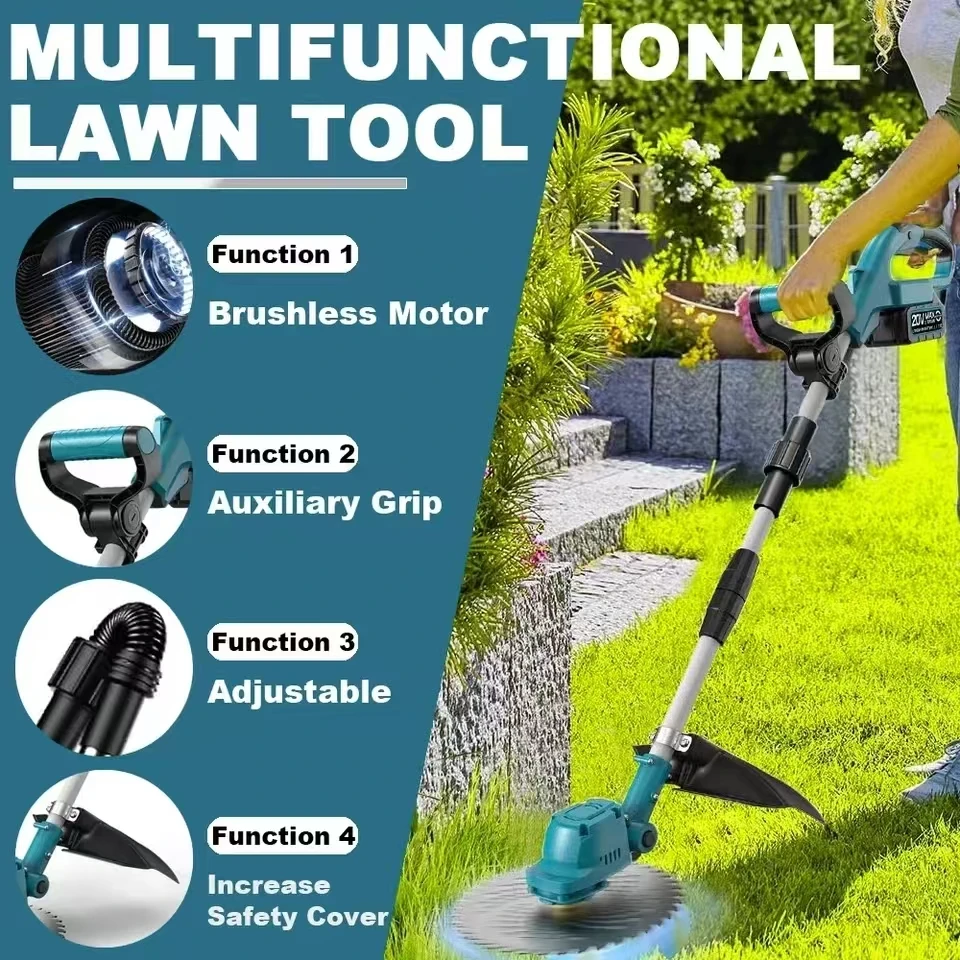 Brushless 9 INCH Electric Lawn Mower Cordless Garden Grass Cutting Machine Power Trimmer Foldable Weeding Tools