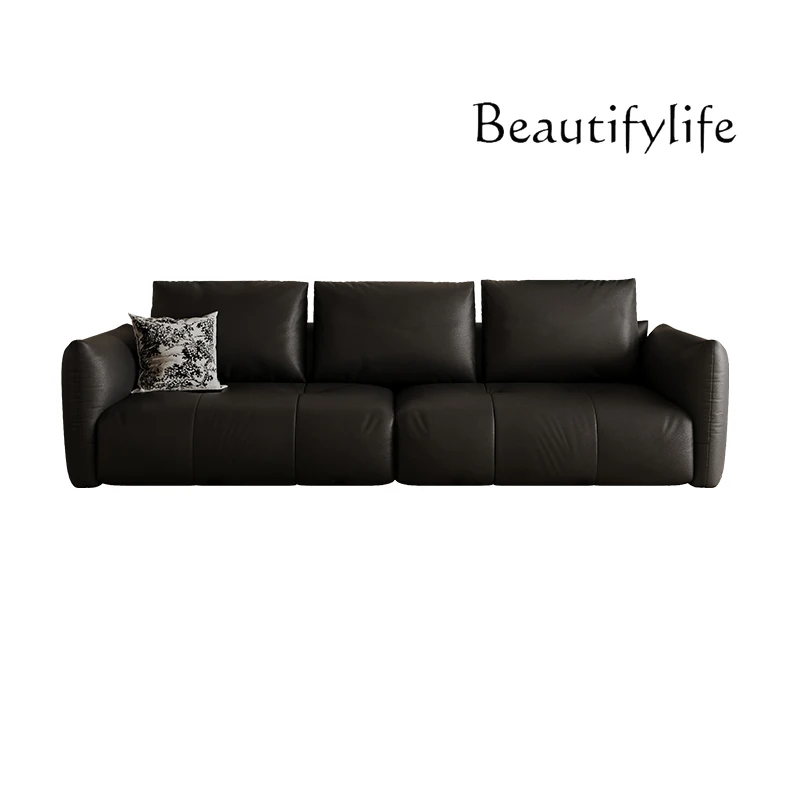 

French retro square sofa leather first layer cowhide simple modern living room black sofa