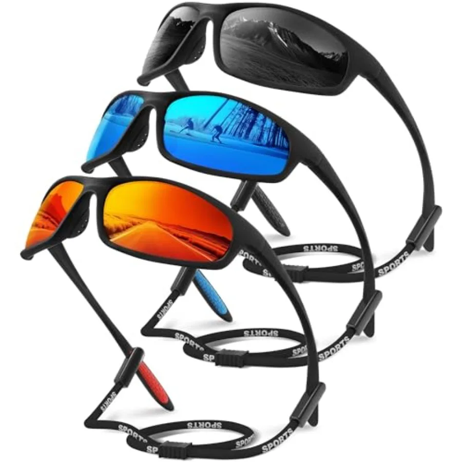 

3 Pack Sports Polarized Sunglasses Men Women, UV Protection Wrap Around Sun Glasses for Running Cycling Fishing