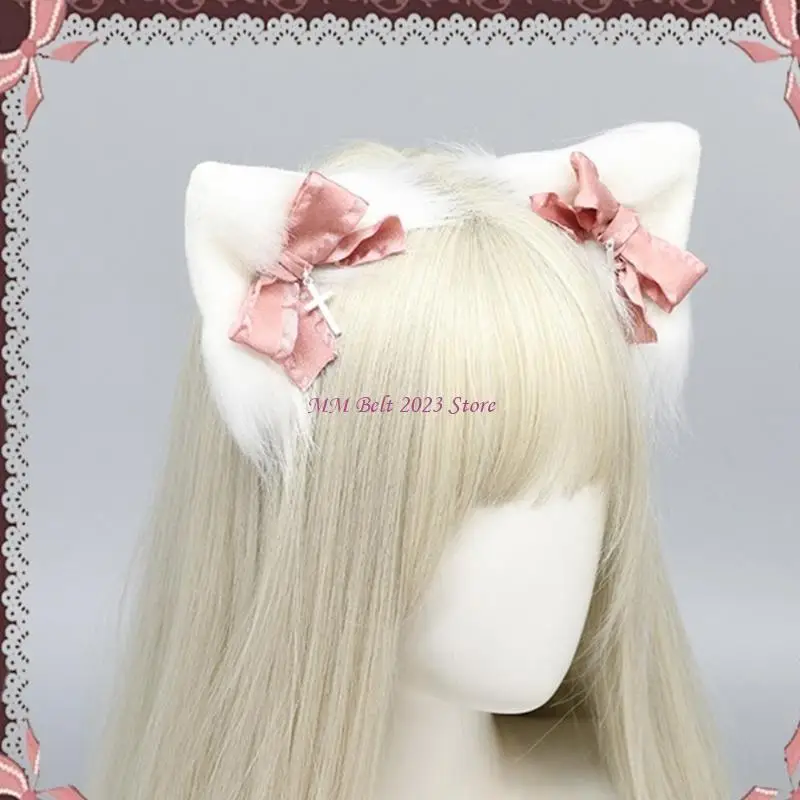 49me 애니메이션 바렛 년대 소녀 플러시 고양이 귀 머리 클립 음악 축제 의상 액세서리