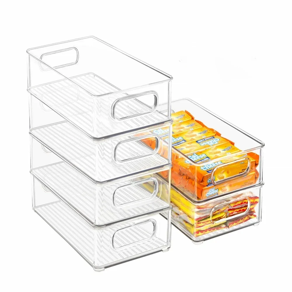 

Clear Kitchen Organizer Container Bins with Handles Recycle Stackable Refrigerator Organizer Bins