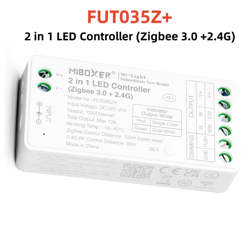 MiBoxer Zigbee 3.0 Controller FUT035Z+2in1/FUT037Z+3in1 Led Controller for Single Color Dual White RGB RGBW RGBCCT LED COB Lamp