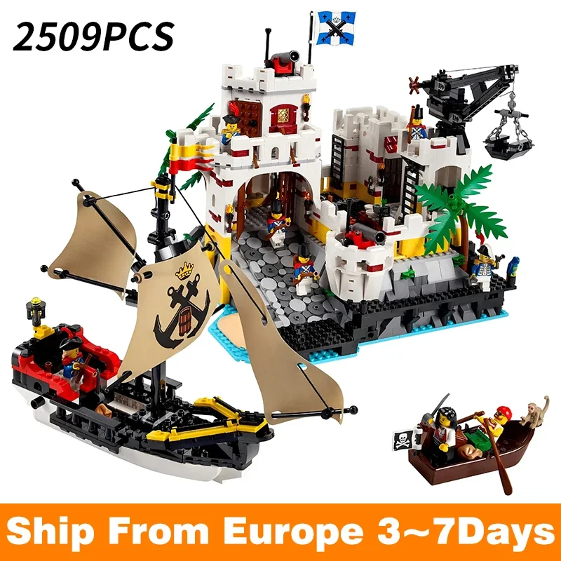 Bloques de construcción modulares para niños, juguete de ladrillos para armar la fortaleza del Eldorado, la bahía Barracuda pirata, serie Piratas medievales, ideal para regalo, código 2509, compatible con 10320