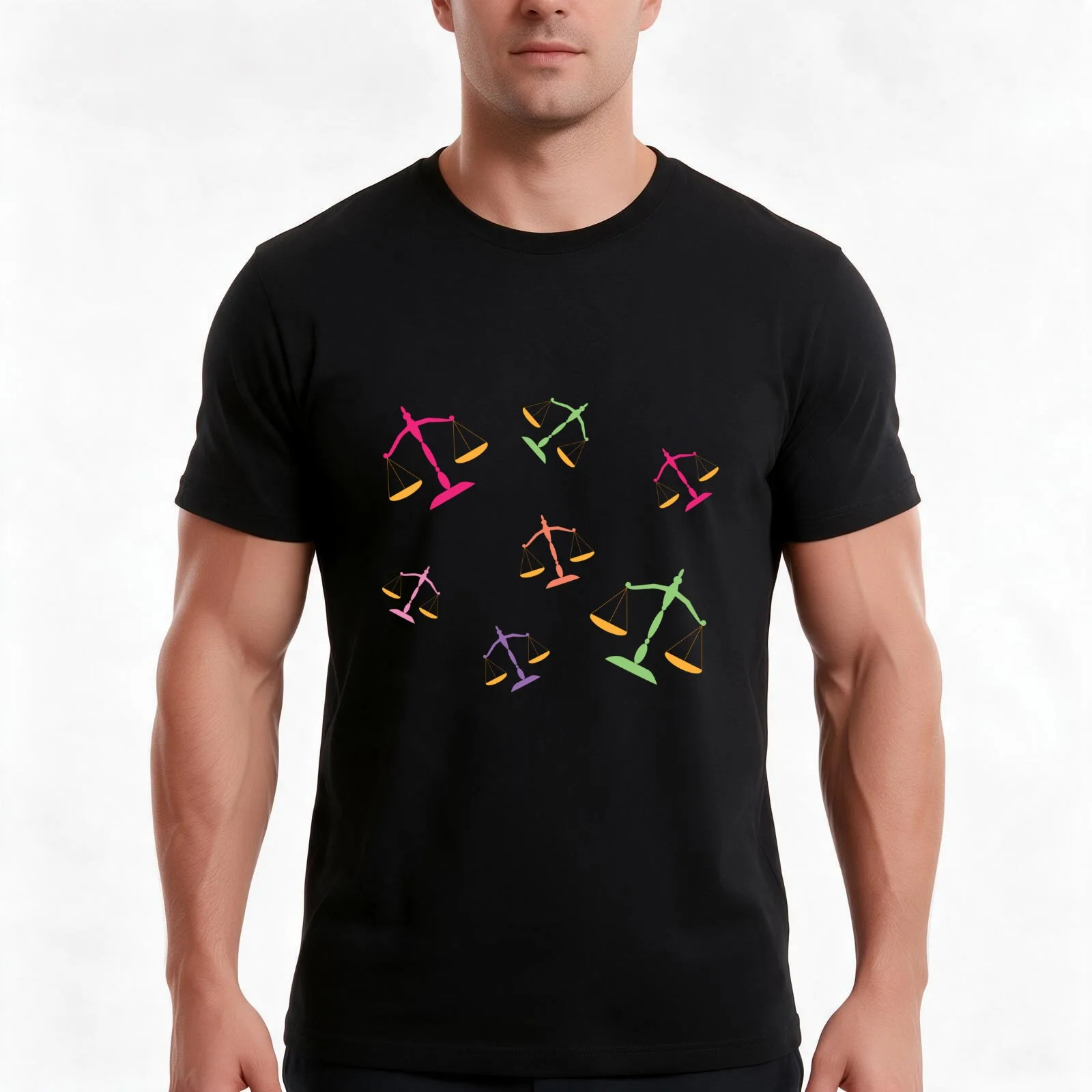 Great Libra Scales T-Shirt, Summer Casual Cotton Tee, Oversized Streetwear Tops, Vintage Graphic Print, Loose Fit Short Sleeve