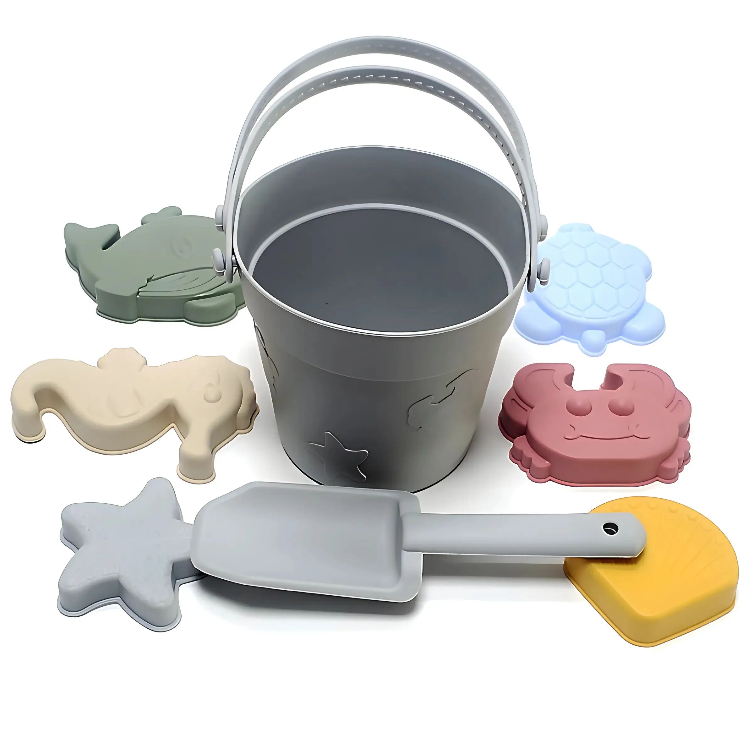 Juguetes para niños, cubo de playa, pala, serie Ocean, cubo, juego de agua, excavación de arena para padres e hijos, juego de juguetes de playa de silicona