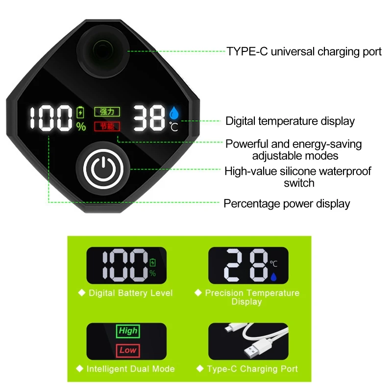 อุปกรณ์อาบน้ําแคมป์ปิ้งแบบพกพา 6000mAh จอแสดงผล LED แบบชาร์จไฟได้กลางแจ้ง Simple ไฟฟ้ามือถือชุดฝักบัว