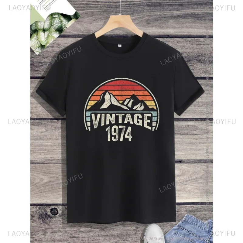 Camiseta unissexo masculina e feminina, vintage clássico nascido em 1974, estilo retrô dos anos 70, blusa de streetwear, camiseta confortável, aniversário, verão