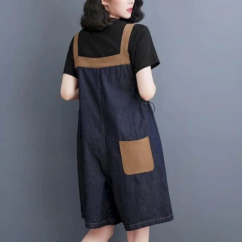 Kombinezony dżinsowe Vintage z wysokim stanem, luźne spodenki z szerokimi nogawkami koreański styl Romper Casual body stroje jednoczęściowe odzież damska