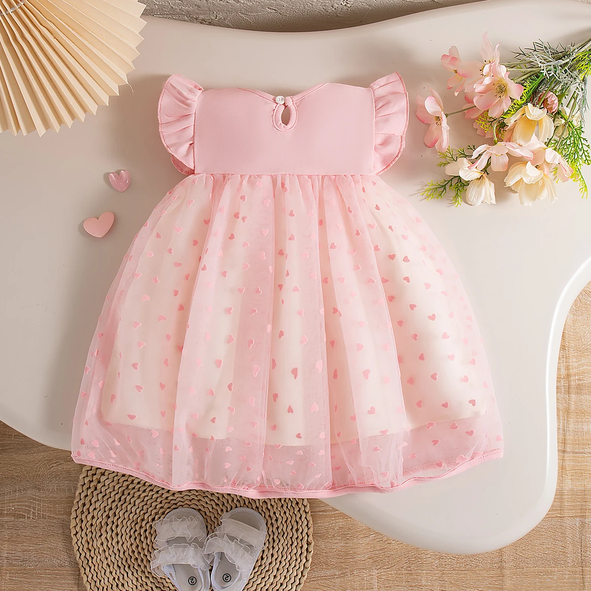 Baby Girl Dresses Beach Party Sweet Bow Love Embroidery Round Neck Sleeveless Tutu Skirt Children Clothes