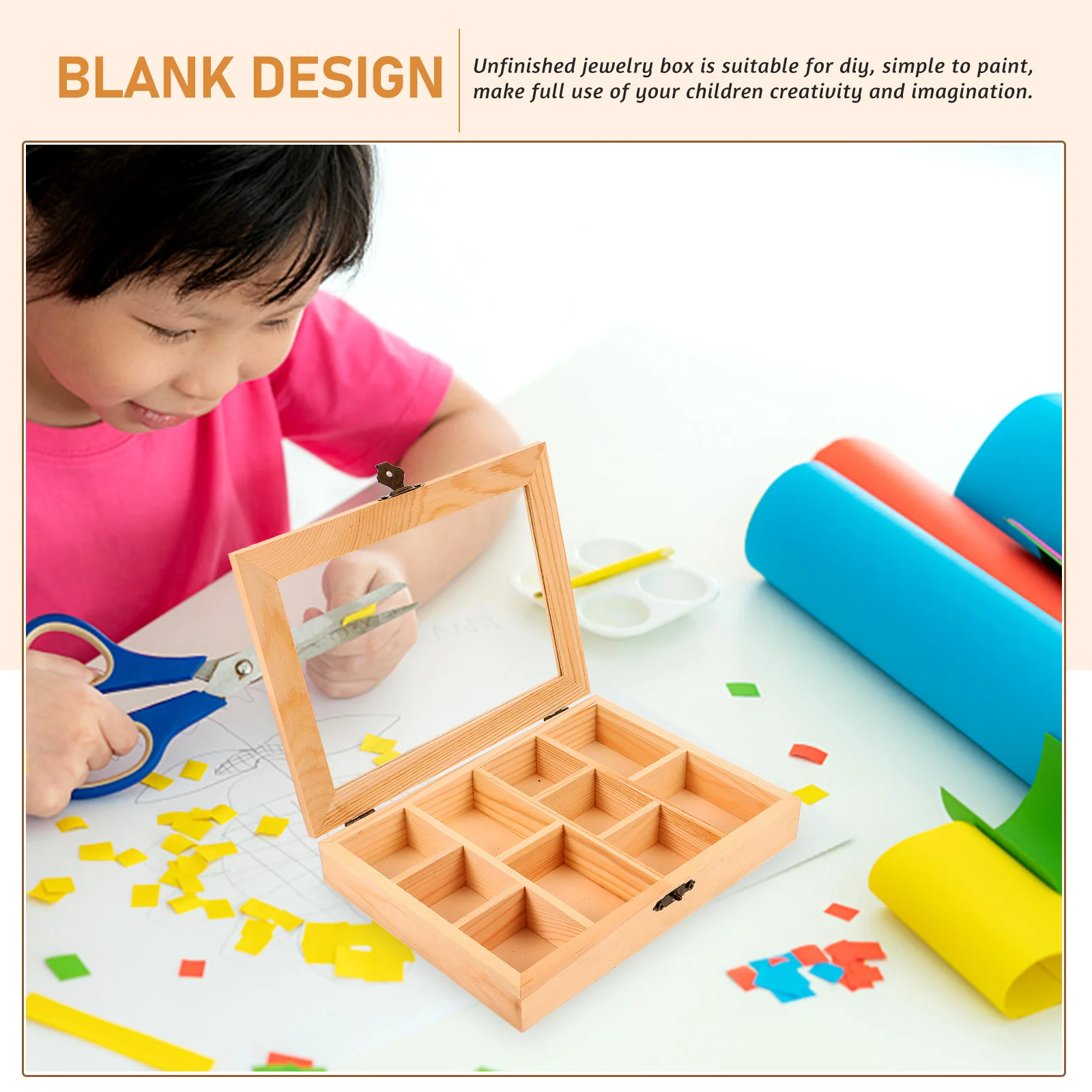 صندوق خشبي غير مكتمل، صندوق منظم مجوهرات، صندوق تخزين مجوهرات خشبي DIY مع غطاء، صينية خشبية غير مكتملة