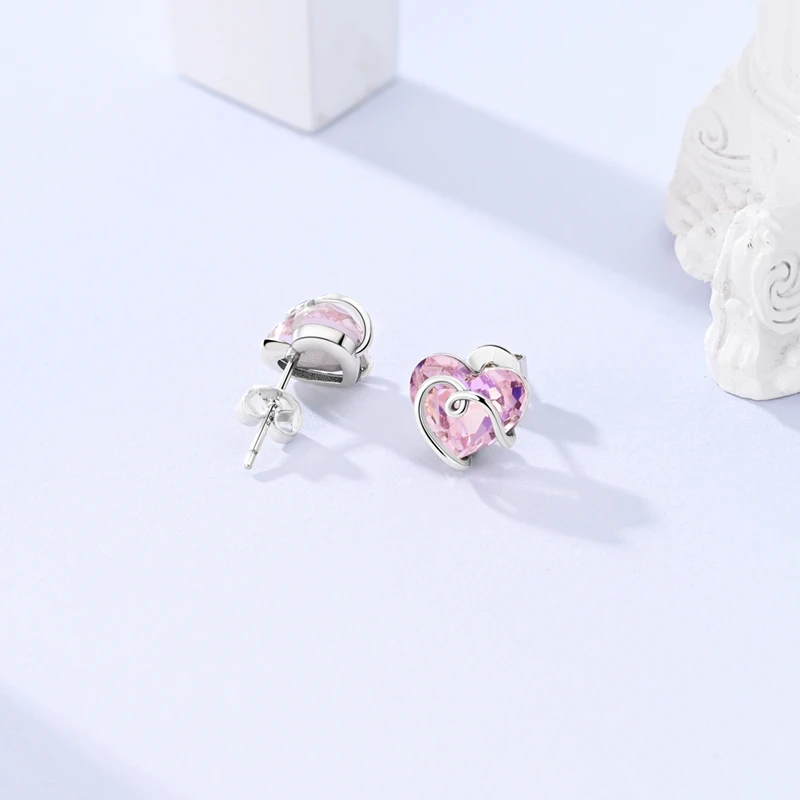 925 Sterling Silver Women Love Zirconium Stud Earring For Anniversary Wedding Jewelry Gifts