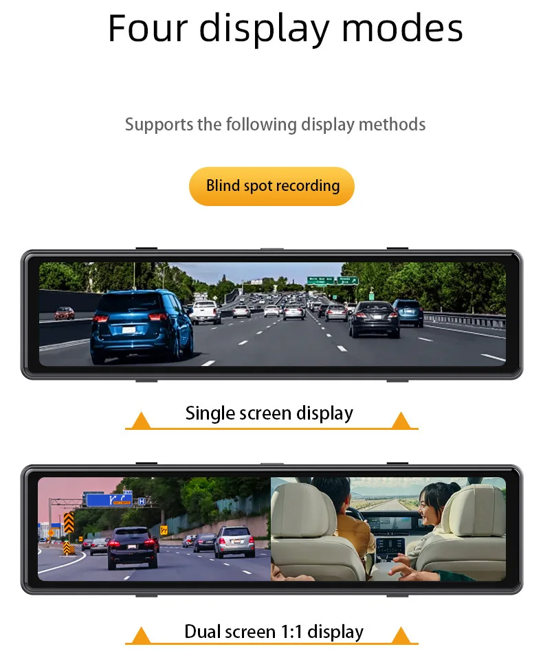 Grabadora de conducción con pantalla táctil de espejo 4K, WiFi ADAS BSD, cámara de coche delantera y trasera, cámara de salpicadero con Sensor G de visión nocturna de 4 canales