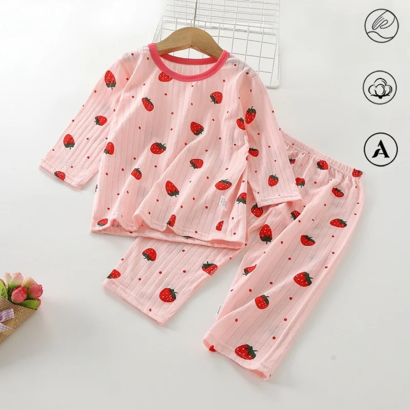 2-9 Jahre Kinder Schlafkleidung Fruchtdruck Pyjama 2-teiliges Set Frühling Langarm Mädchenanzüge Hautfreundliche Kinder-Indoor-Loungewear – Detail 6