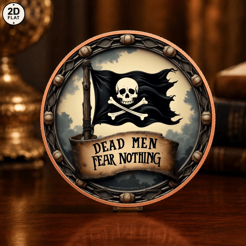 1pc 1oz .999 Fine Copper Nautical Pirate Challenge Coin Dead Men Fear Nothing Pirate Skull Commemorative Medal Home Decor Gifts