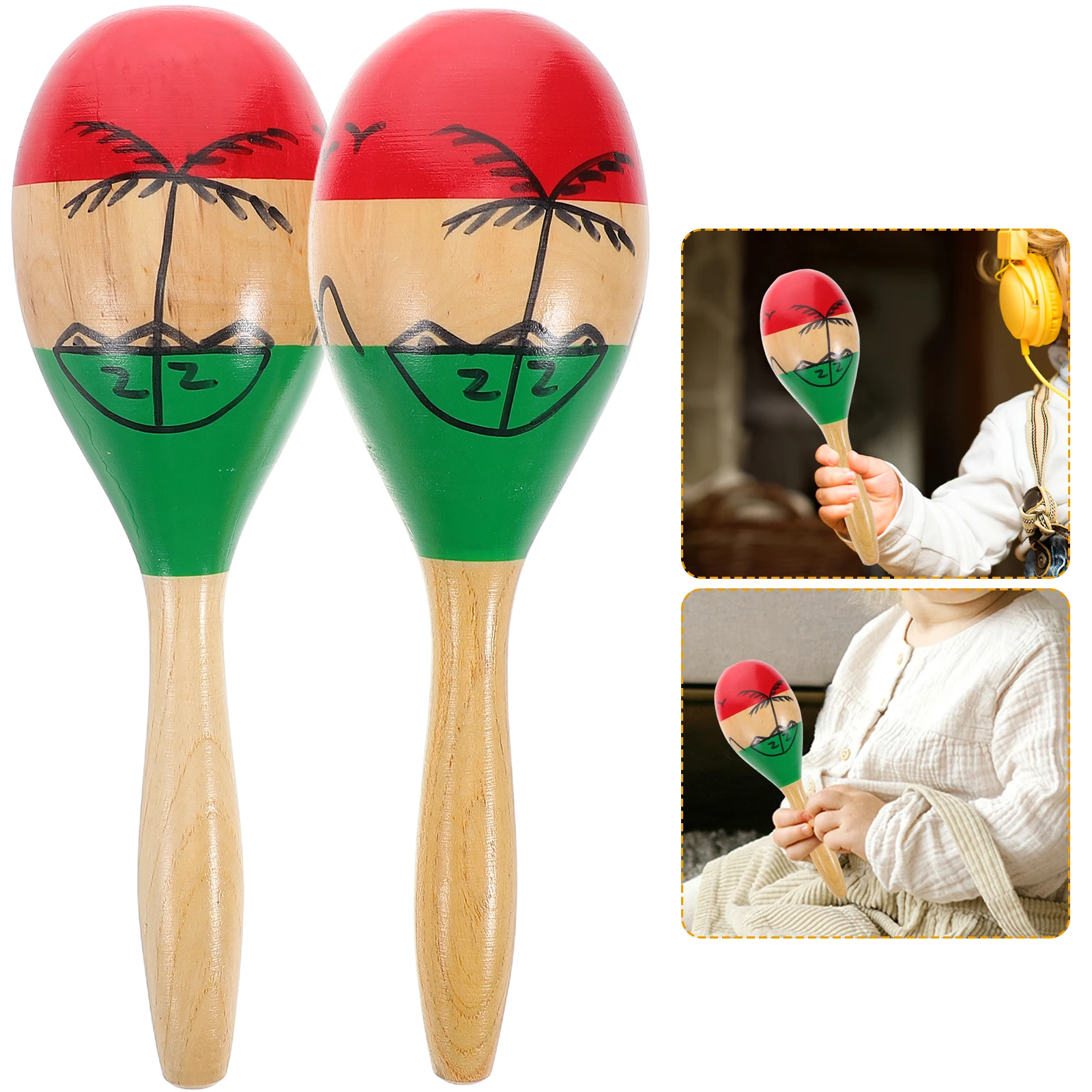

2pcs Wooden Maracas Hammer For Kids Montessori Musical Toys Baby Maraca Shaker For Toddler Music Early Education Orff Instrument
