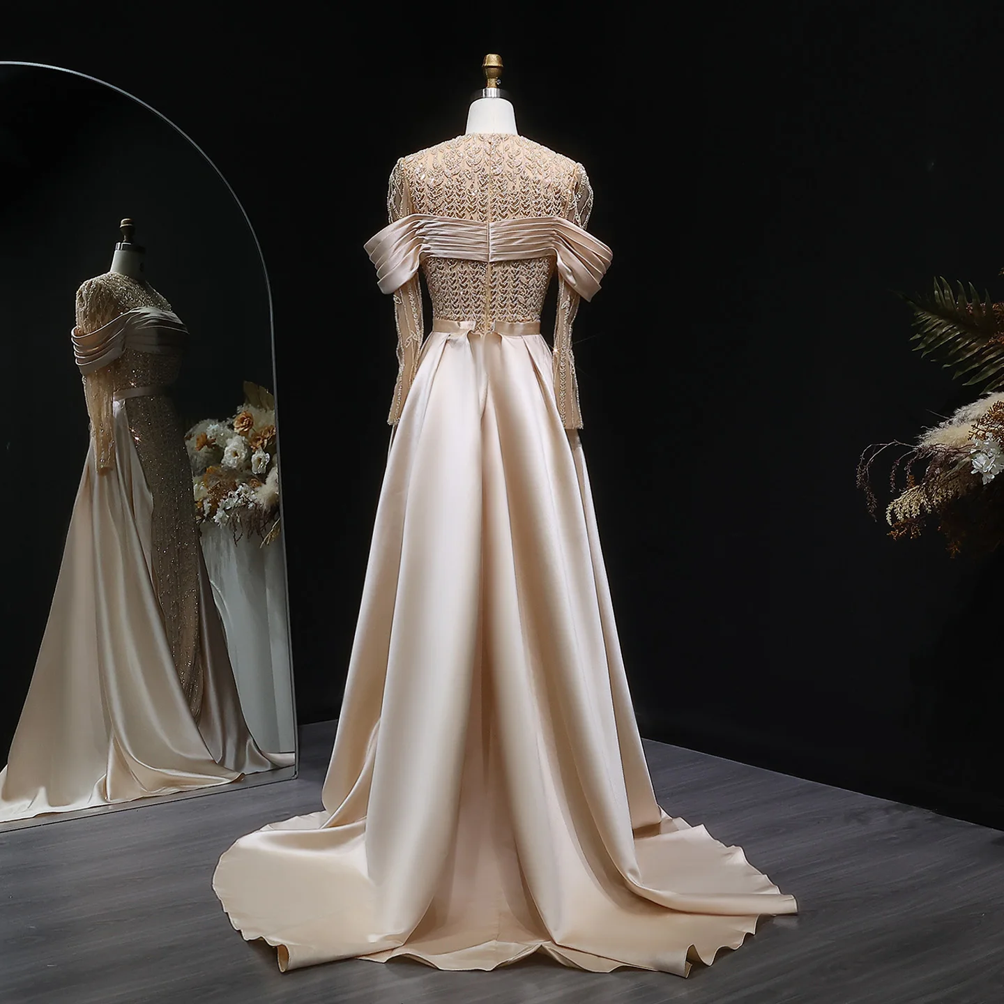 Sharon Said Luxus Langarm Meerjungfrau Abendkleid Plissee Off Schulter Satin Zug Frauen Party Prom Kleid SS253 Angepasst