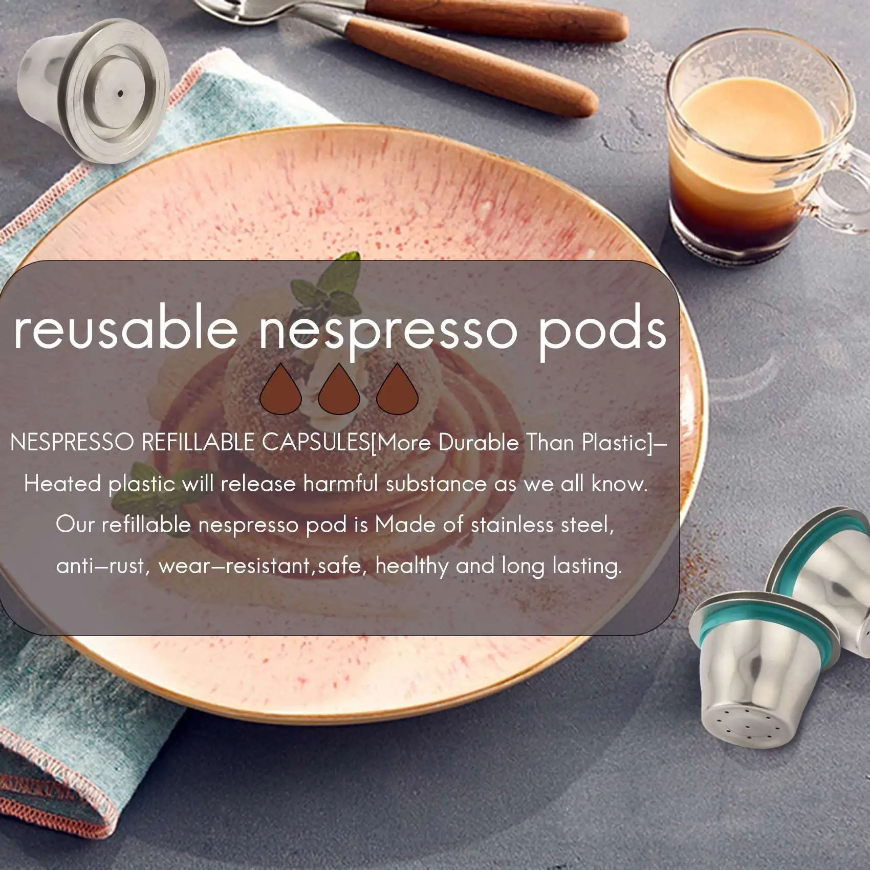 Espresso Refillable Capsules Reusable for Pod Espresso Coffee Pod Stainless Steel Capsules Compatible