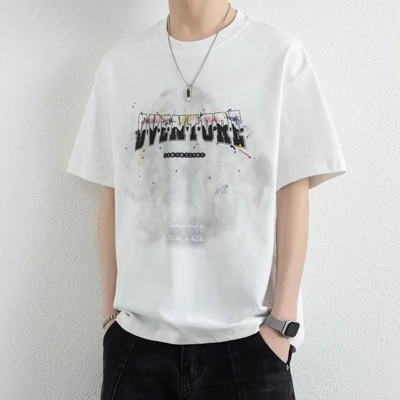 Adventure Print Casual Men's T-Shirt With Letter Design And Breathable Fabric For Daily Wear Summer
