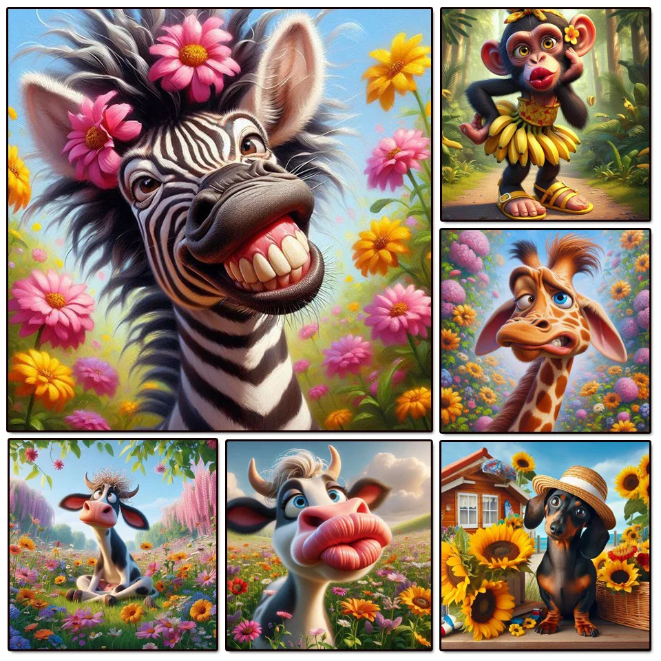 5D Diamond Painting New Funny Animals Monkey Giraffe Zebra DIY Diamond Mosaic Cross Embroidery Kit Home Decor Art Gift