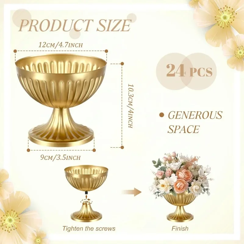 24 Pcs Gold Vases for Table Centerpieces Metal Compote Pedestal Vase Wedding Flower Arrangement Pots Floral Container