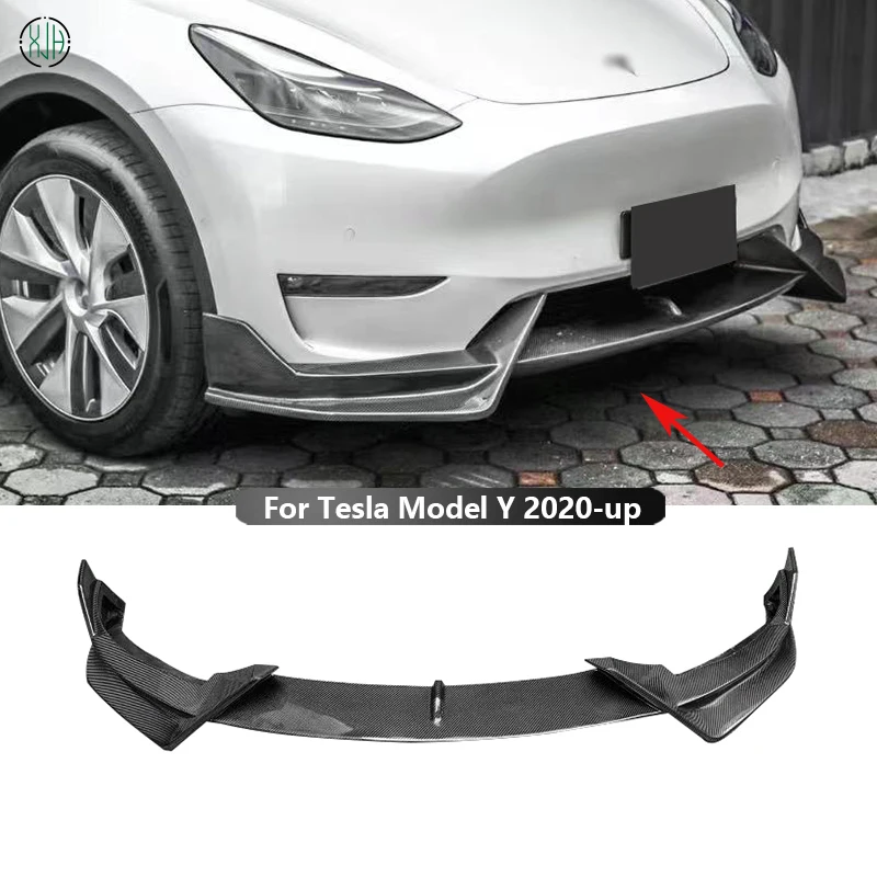 For Tesla Model Y 2020+ Car Front Bumper Splitter Front Lip Chin Spoiler Diffuser Parts Carbon Fiber Upgrade Body kit