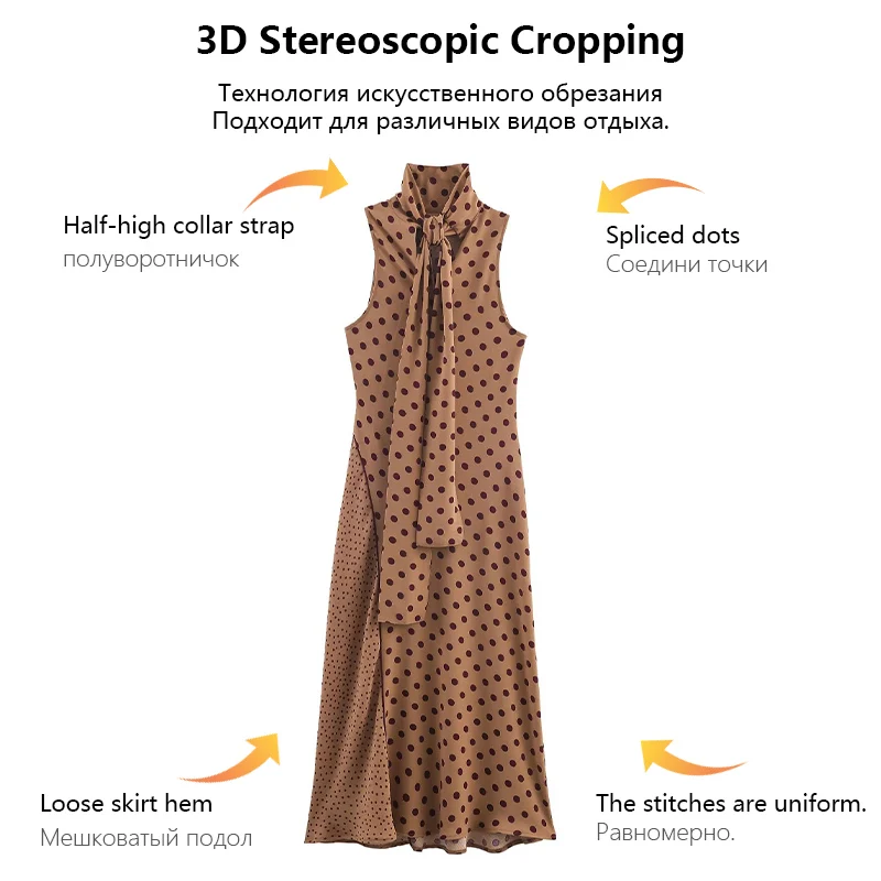 Robe élégante pour femmes, mode, nœud à pois, sans manches, cravate à la taille, plissée, mi-longue, Vintage, tenue de fête de printemps élégante