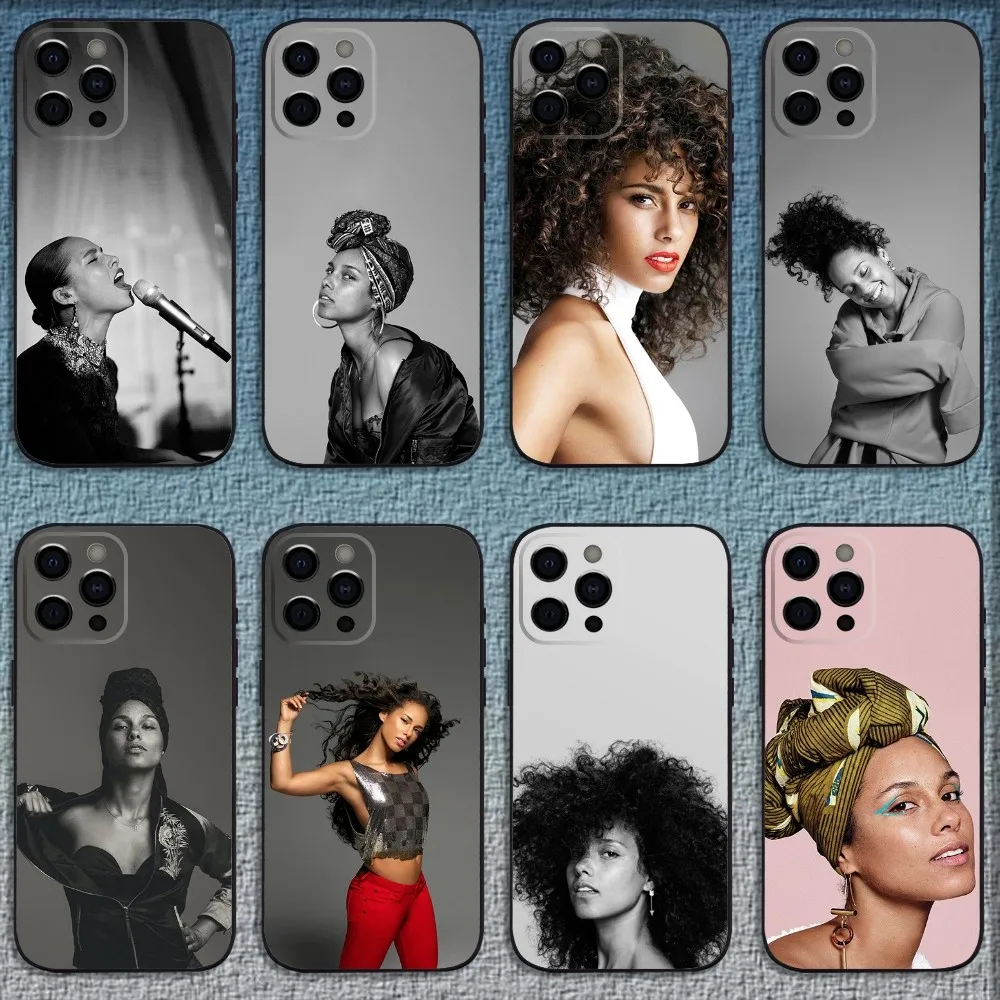 Singer A-Alicia Keys Phone Case For iPhone 16,15,14,13,12,11,Pro,X,XS,Max,XR,Plus,Mini Soft Black Cover