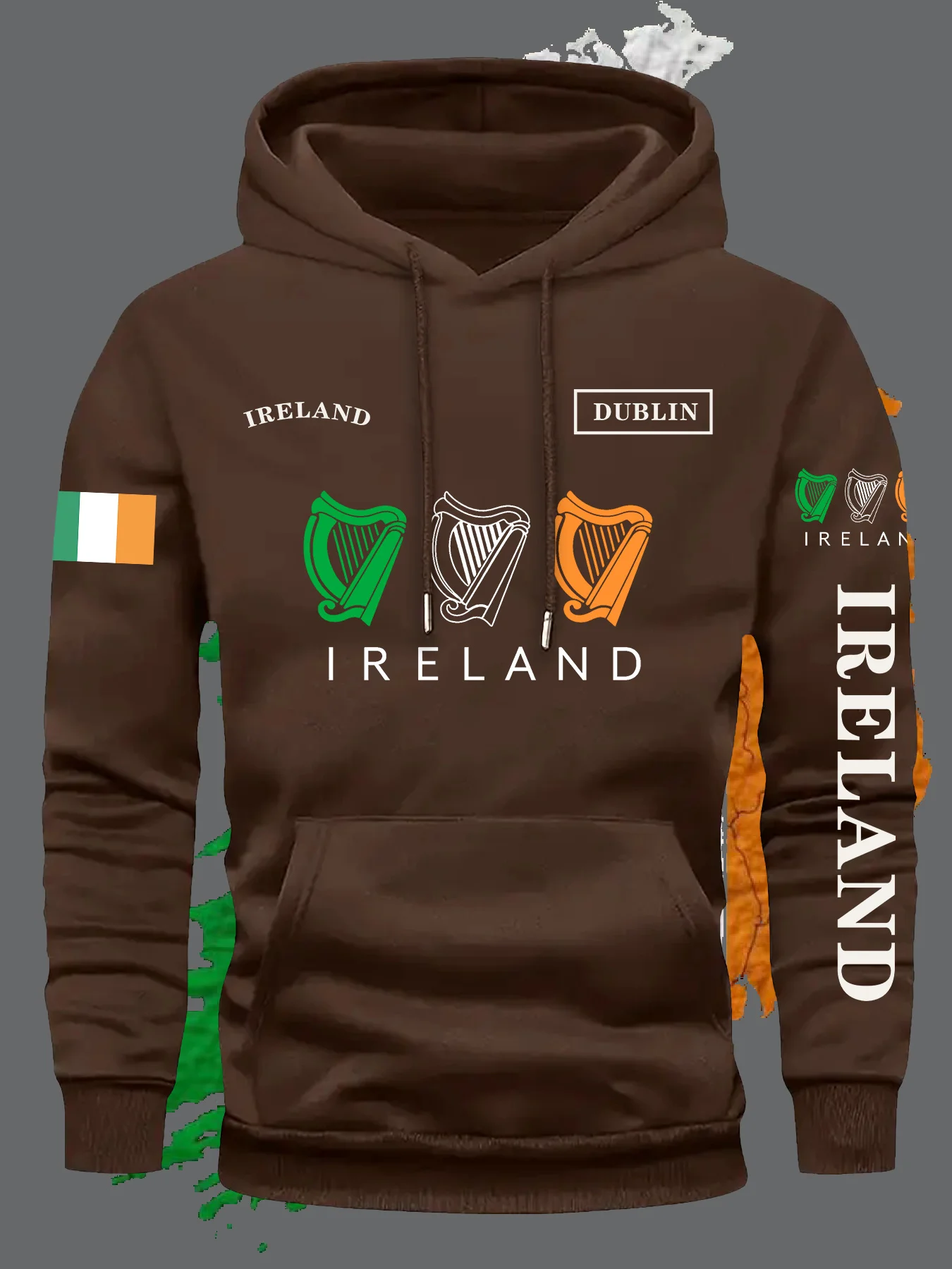 Irish Flag Print Best-selling Men Women Hooded Sweatshirt Autumn Winter Daily Outdoor Vacation Fitness Casual Loose Sportswear