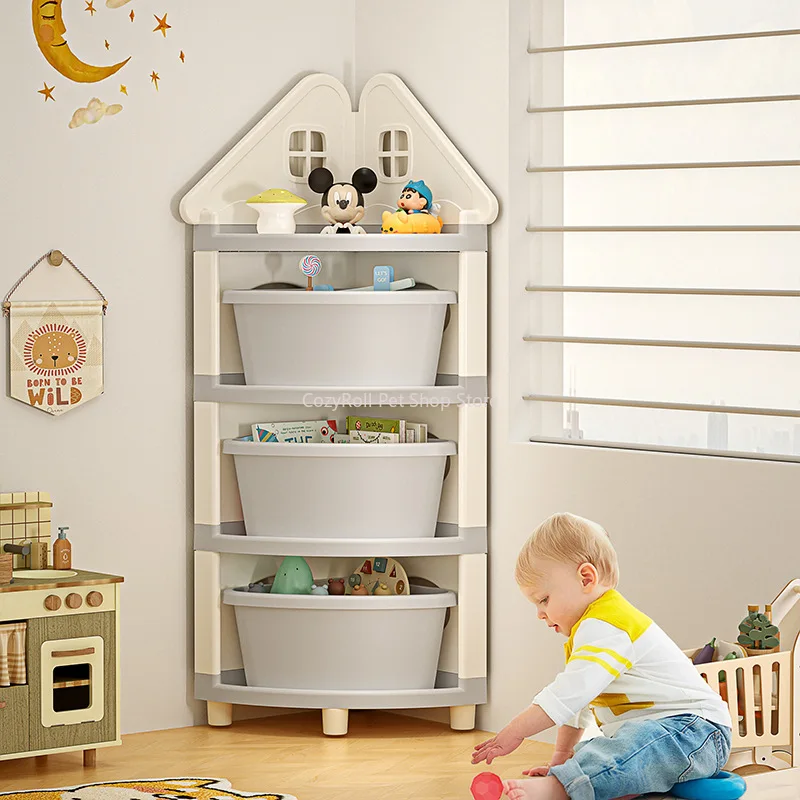 Bookshelf for Kids Corner Bookcase w/Star Stickers Toy Storage Organizer Bookshelf for Kids Room, Playroom, Daycare and Nursery