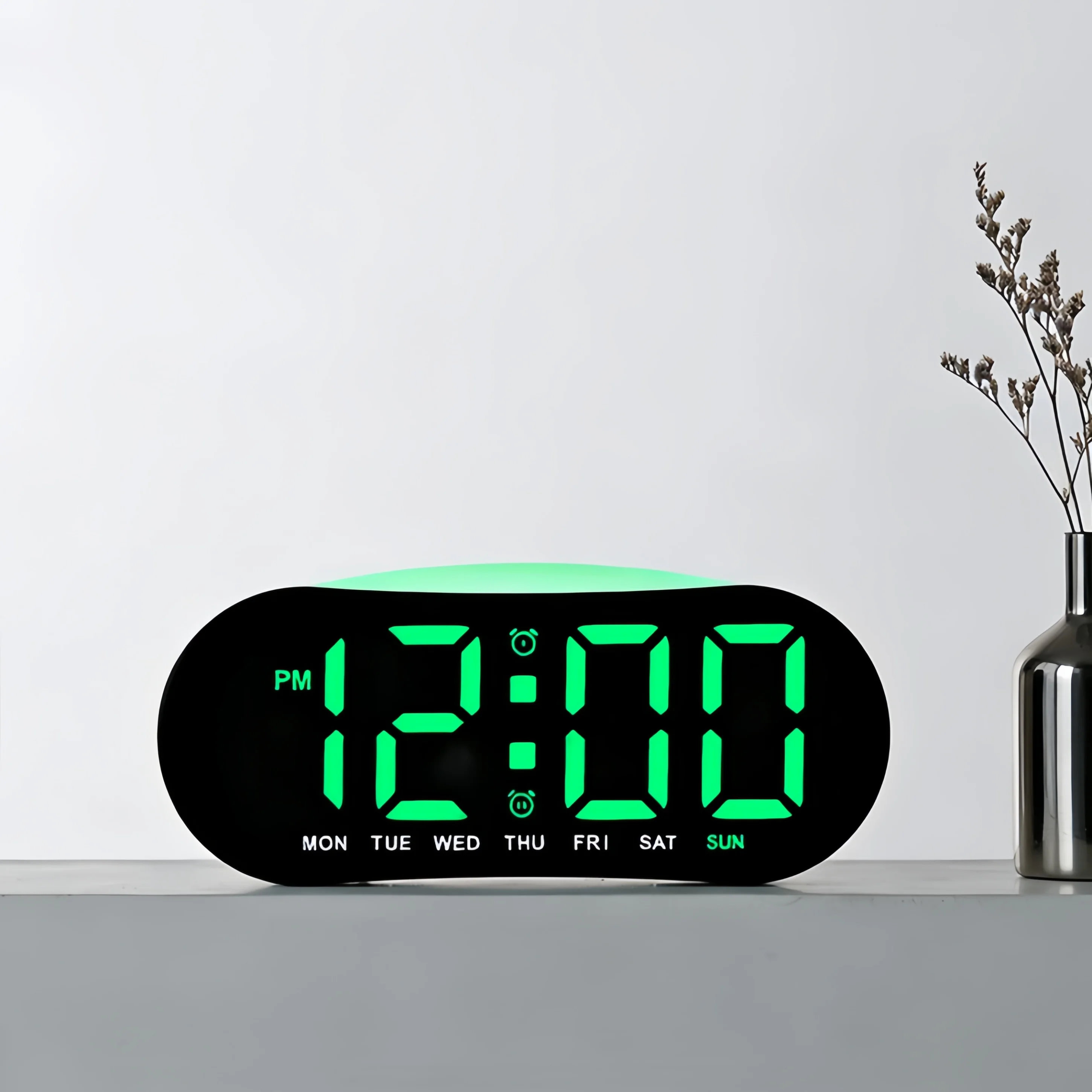 LED Digitaler Wecker mit Temperatur-, Wochen- und Datumsanzeige, 2 Alarme, Elektronischer Schlummermodus, Tischuhr mit Umgebungslicht, 12/24-Stunden-Anzeige