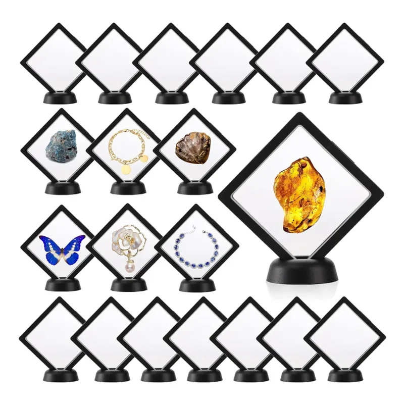 

10pcs Square 3D Floating Jewelry Coin Shells Gems Minerals Rocks Holder BoxSpecimen Display Frame Case Stand Home Decoration