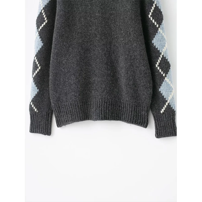 Dames Trui Herfst 2025, Nieuwe Mode Rechte V-hals Elegante Diamant Plaid Warme Jonge Dames Trui Chic Straat Vest